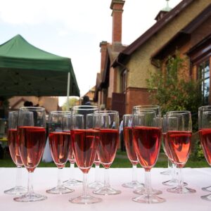 Glasses outside Waddesdon Hall for a party