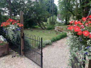 Flowers leading to the garden at Waddesdon Hall